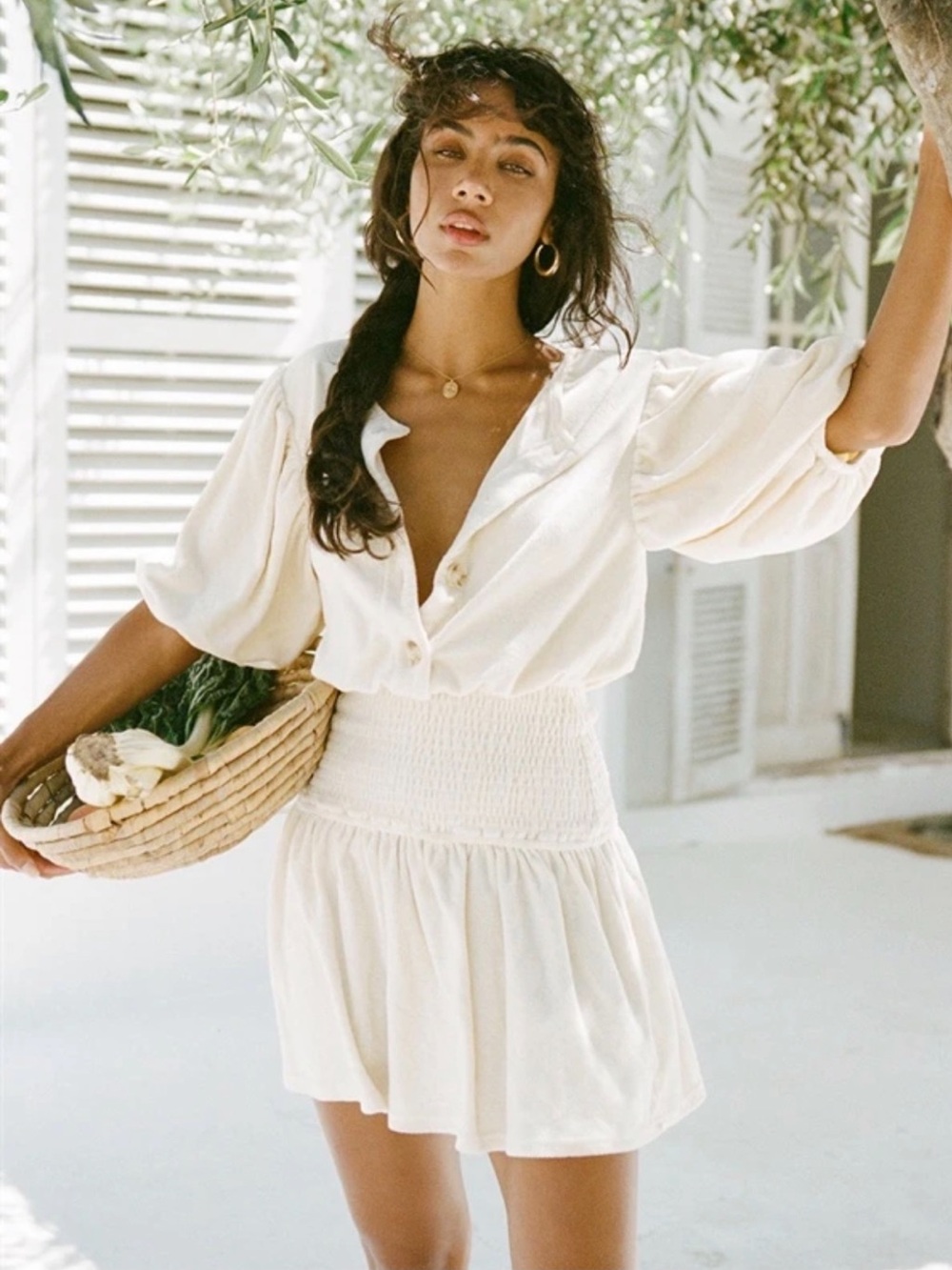 Sabo Skirt Isle Dress Towelling Smocked Waist Mini Dress/Cover Up